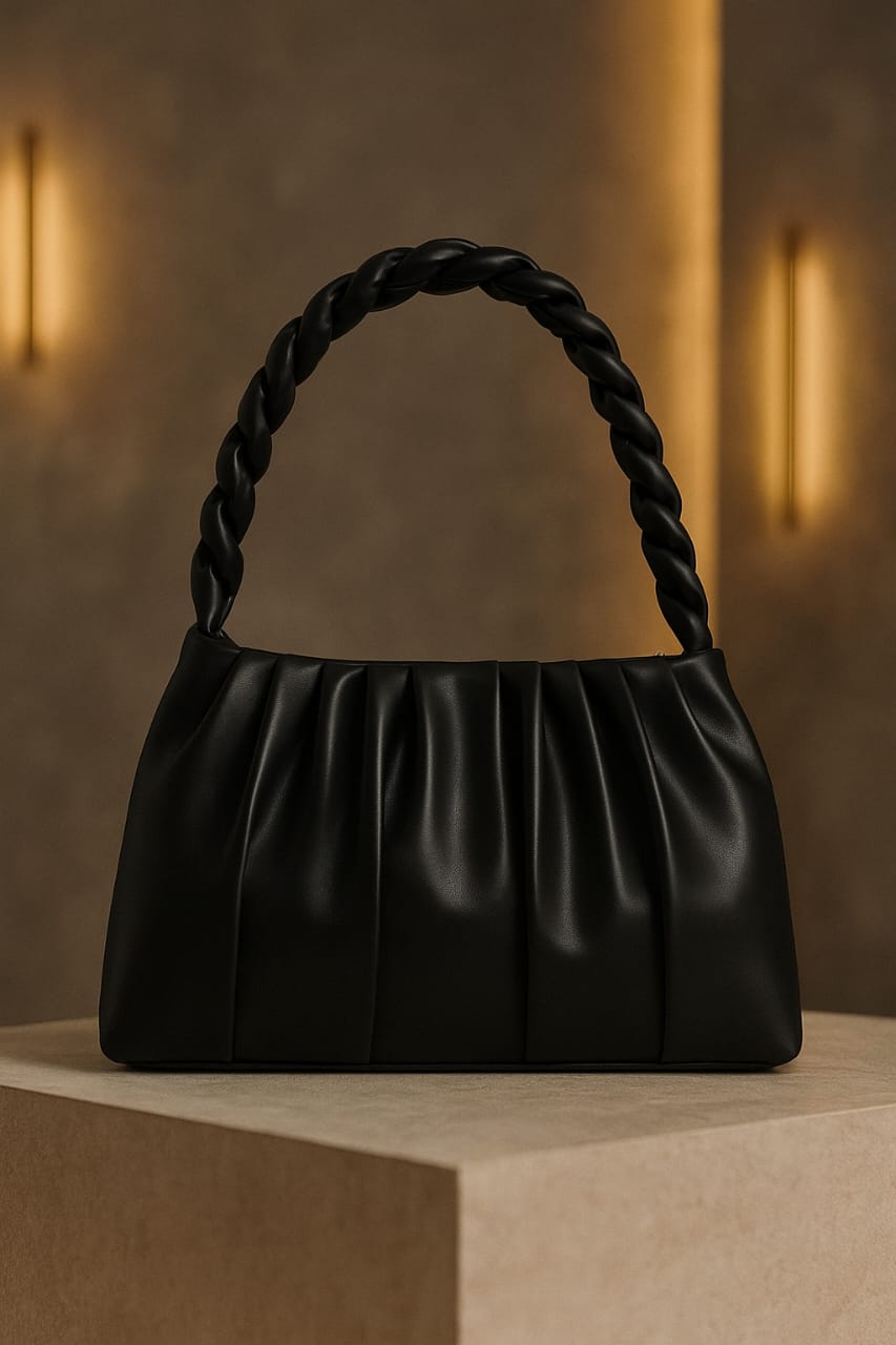 Elegant Pleated Shoulder Bag for Women – Soft Faux Leather Handbag with Braided Handle
