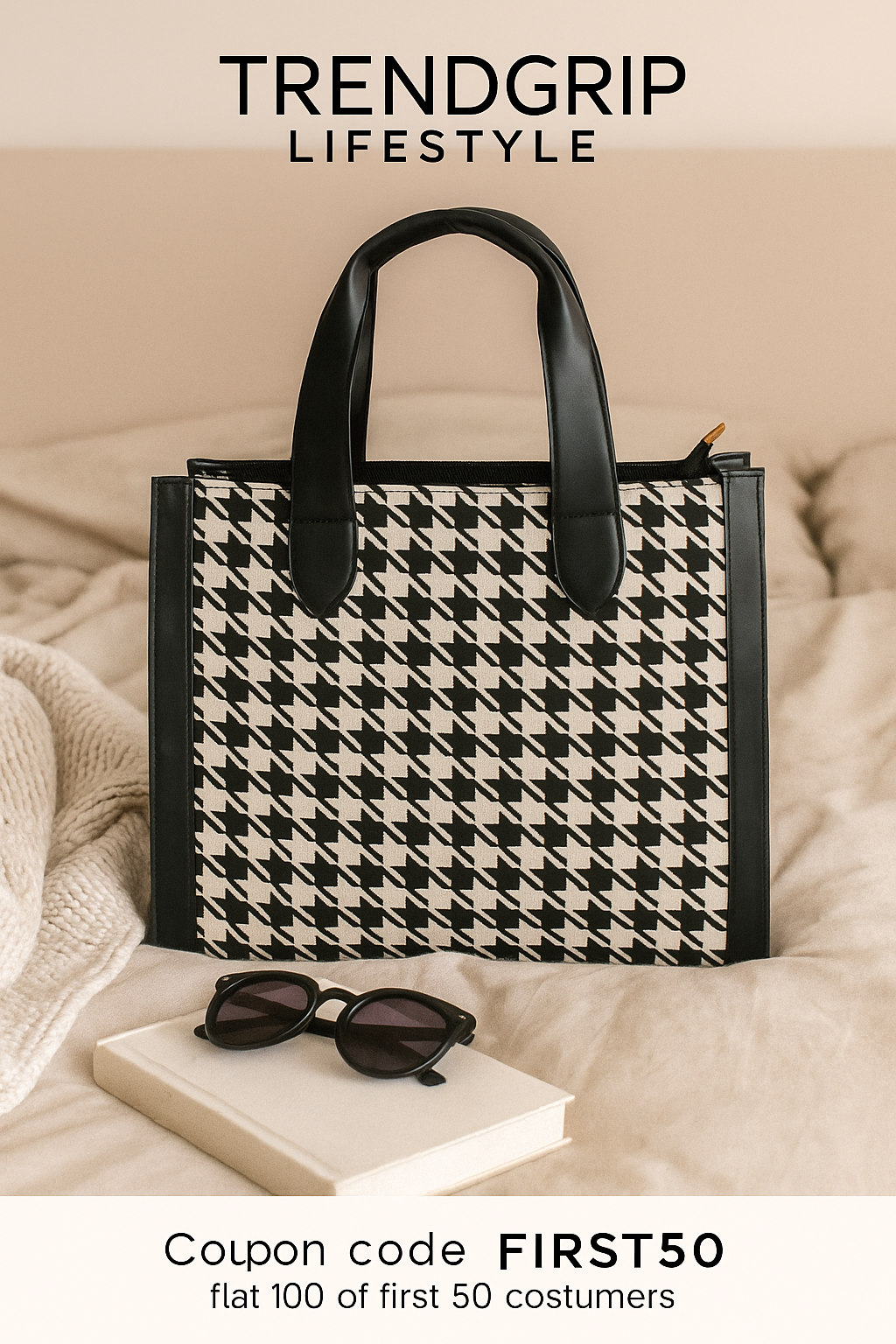 Premium Black & White Trendy Pattern Tote Bag
