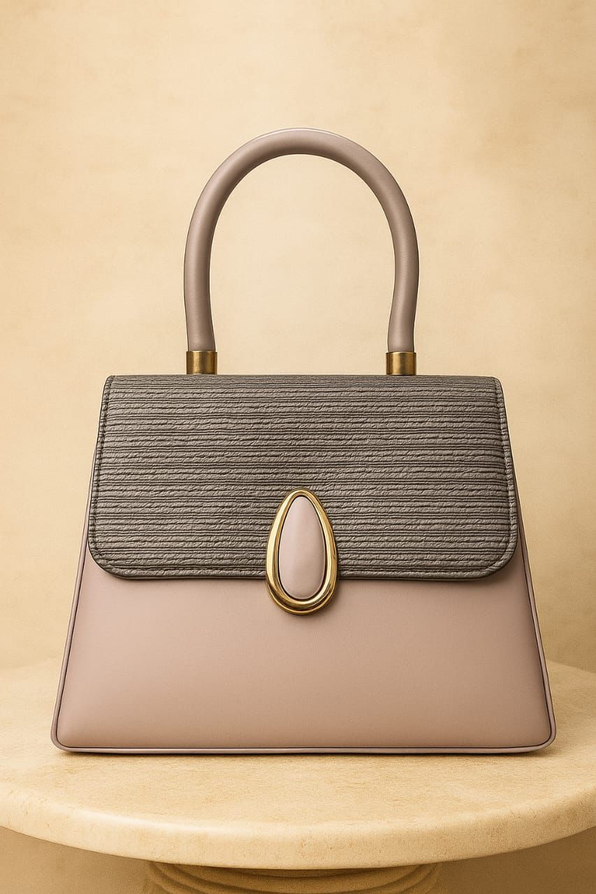 Elegant Two-Tone Structured Top Handle Bag Brown