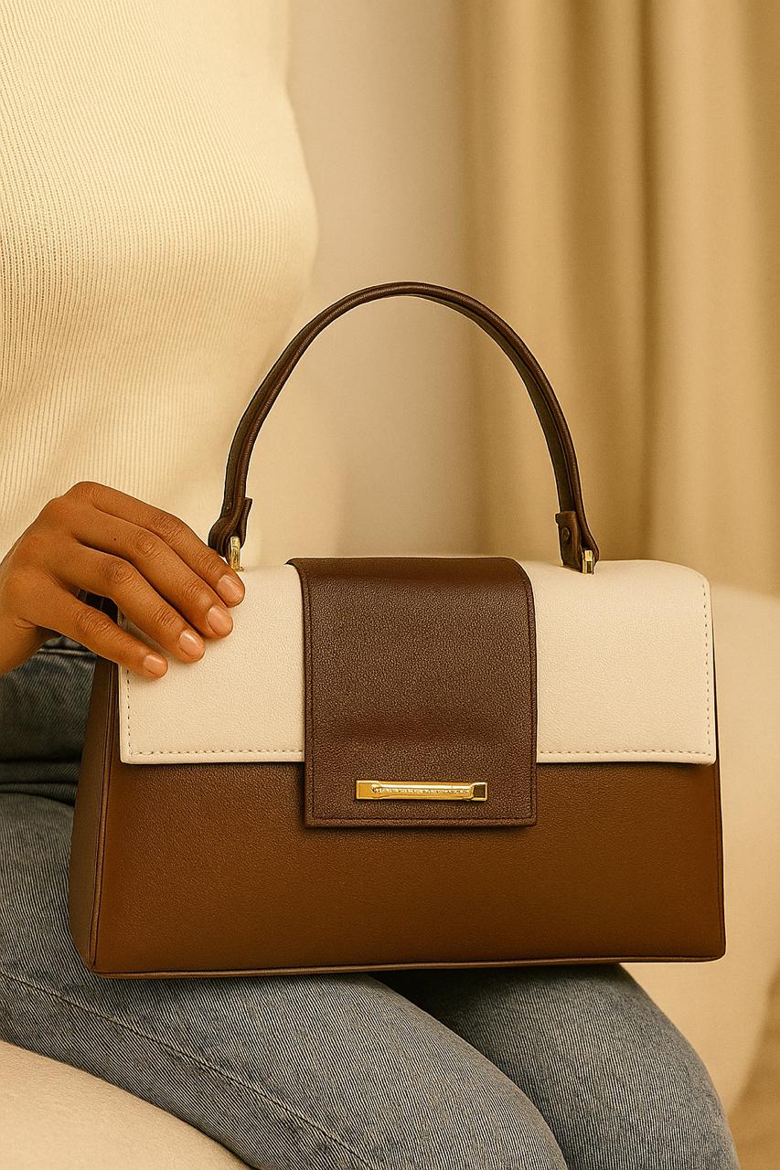 Trendgrip Two-Tone White & Tan Elegant Handbag