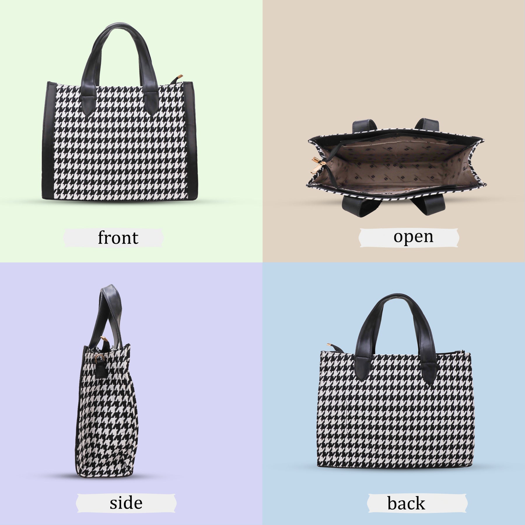 Stylish Tote Bag for Women | Trendy Small Check Design | Black and White Hand Bag | Undetectable Shoulder Straps