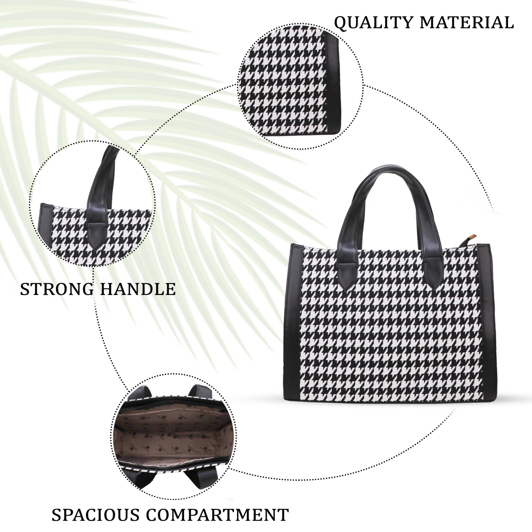 Stylish Tote Bag for Women | Trendy Small Check Design | Black and White Hand Bag | Undetectable Shoulder Straps