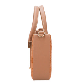 FLOWER PRINT SLING BAG - light tan  colour