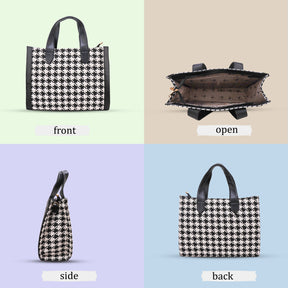 Stylish Tote Bag for Women | Trendy Check Design | Black and White Hand Bag | Undetectable Shoulder Straps