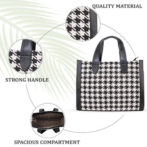 Stylish Tote Bag for Women | Trendy Check Design | Black and White Hand Bag | Undetectable Shoulder Straps