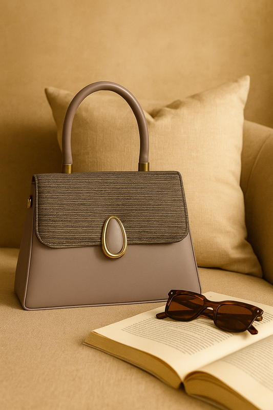 Elegant Two-Tone Structured Top Handle Bag Brown