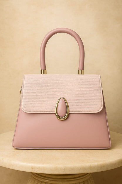 Elegant Two-Tone Structured Top Handle Bag Pink Color