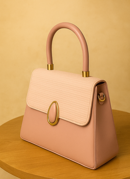 Elegant Two-Tone Structured Top Handle Bag Pink Color