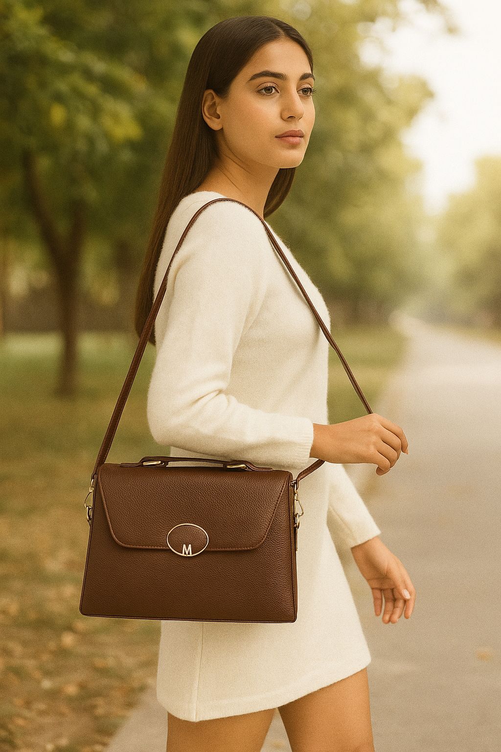 Trendgrip Florence – Brown Textured Leather Handbag