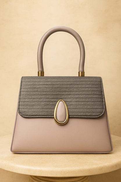 Elegant Two-Tone Structured Top Handle Bag Brown