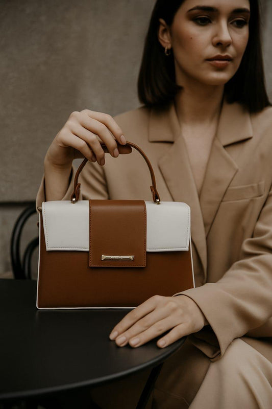 Trendgrip Two-Tone White & Tan Elegant Handbag